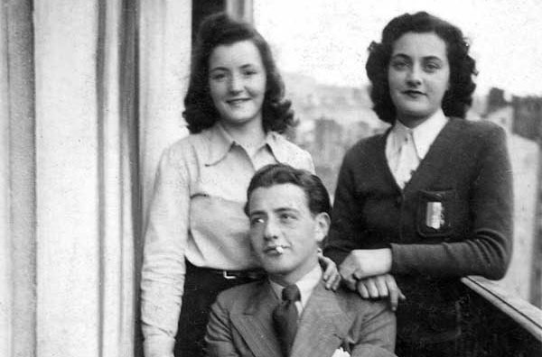 Janine (R)  poses with Trudi and Norbert  on the balcony of their Lyon apartment at 14, place Rambaud. It was in Lyon, part of the unoccupied zone, that Janine and Roland -- having first met in Alsace -- rediscovered one another, fell in love, and vowed to marry after the war.