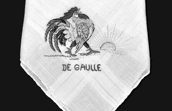 The brightly embroidered handkerchief that Roland gave to Janine at the pier in Marseille where she boarded the steamship Lipari on March 13, 1942, escaping France for Casablanca en route to Cuba.  French Resistance leader Charles de Gaulle was sentenced to death in absentia, but he organized opposition to Hitler from asylum in London.