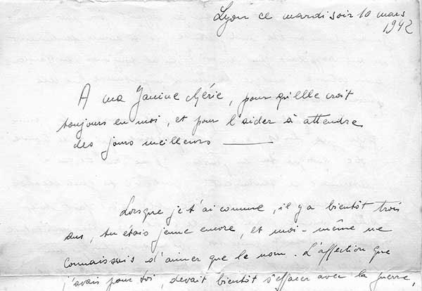 Roland’s parting letter to Janine was a twelve-page declaration of love, containing vows of love and pledges to marry after the war.  It was confiscated by British officials who searched the refugee ship when it stopped in Jamaica, but she later retrieved it, waiting for her poste restante in Havana, and she treasured it always.  